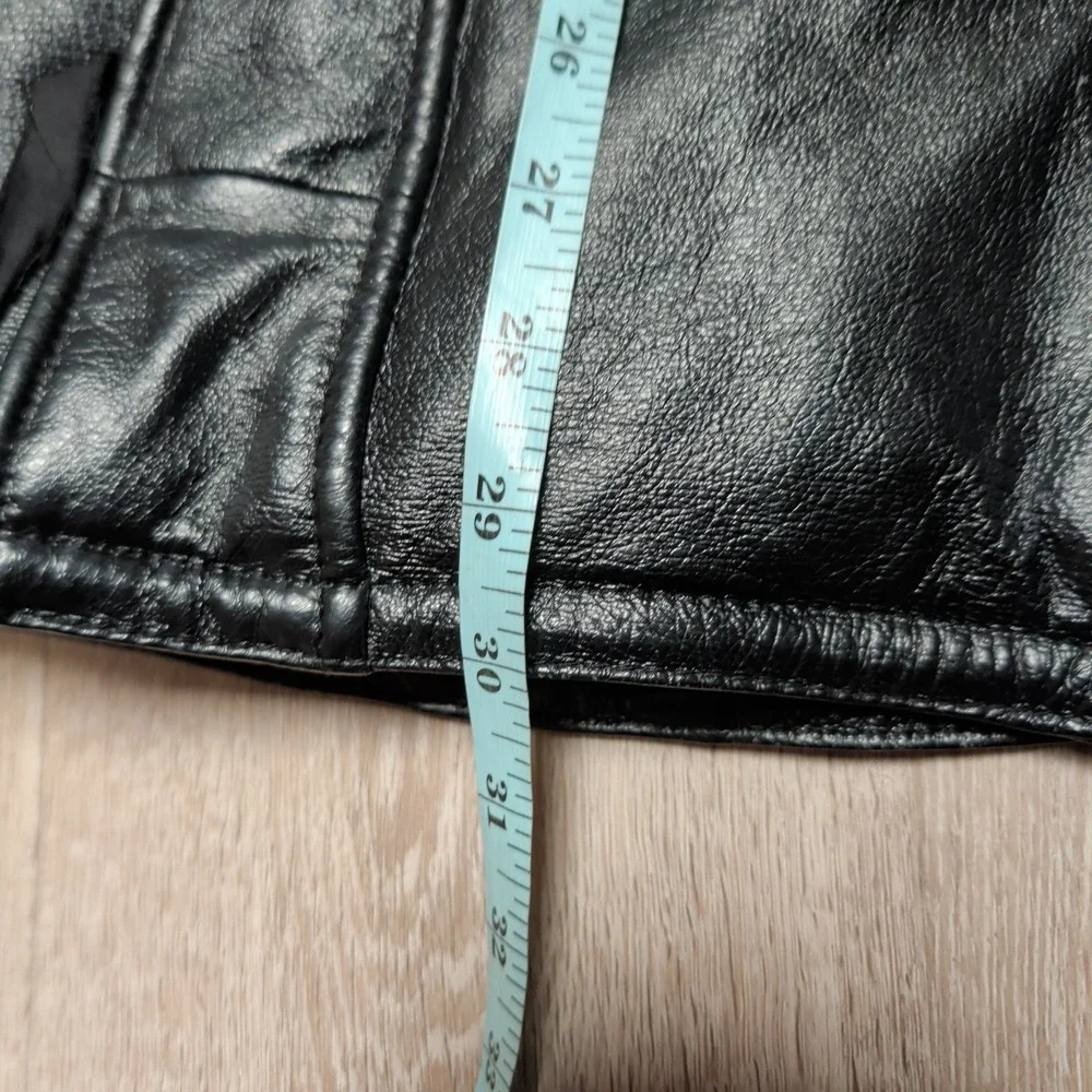 Vintage Wilsons Leather Black Hooded Jacket Faux Fur‎ Lined Belted Womens XL